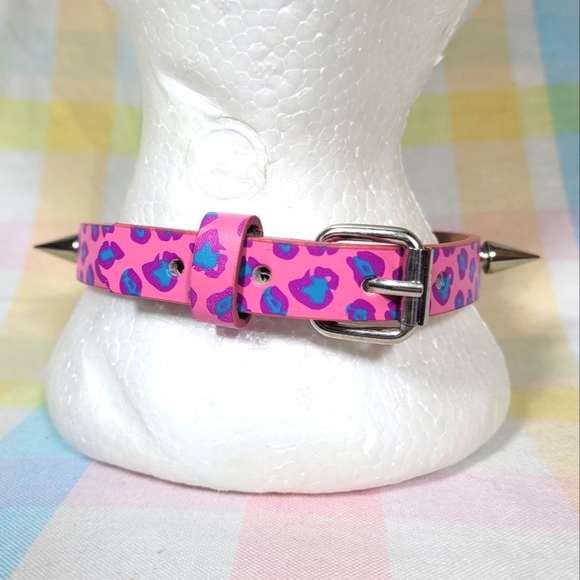 BBC handmade upcycled Cupcake spike buckle choker pink purple blue leopard print - Picture 5 of 7